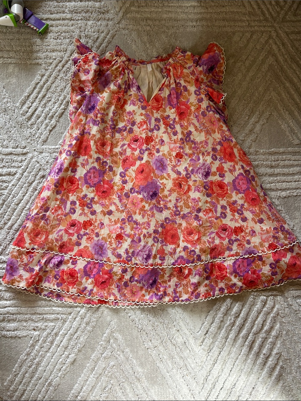 Zimmerman kids Floral Ruffle Hem Sleeveless Tunic — Pink & Purple Roses